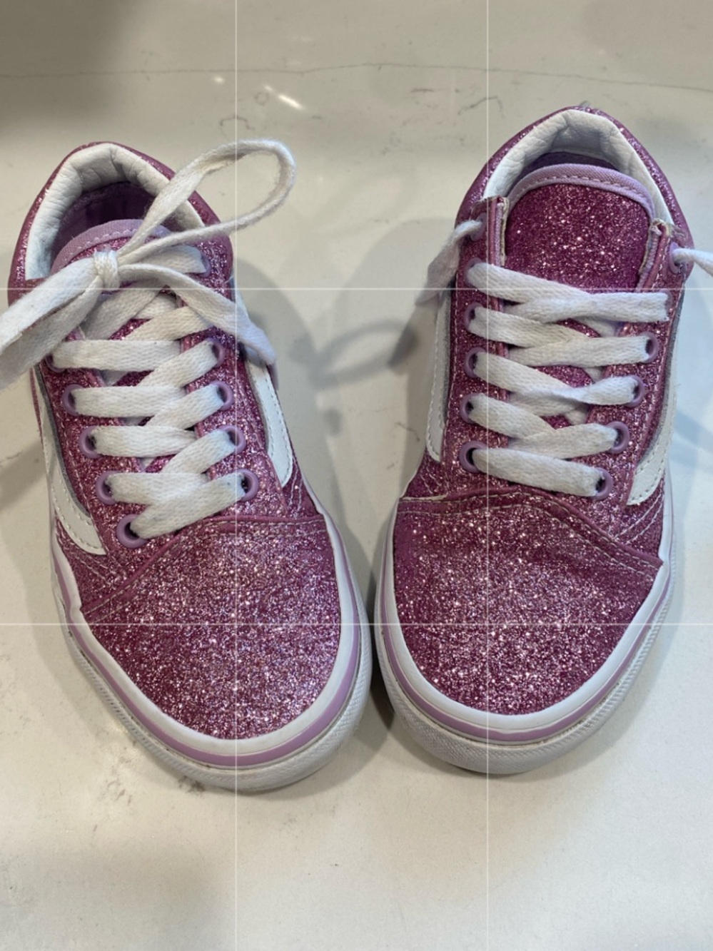 Vans Girls Pink Glitter Low-Top Sneakers with White Accents